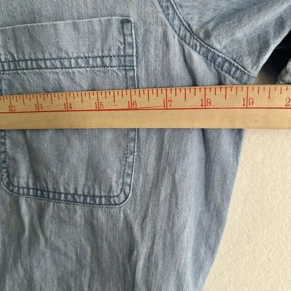 Lauren Ralph Lauren Denim Shirt Dress 4 Belted Short Sleeve Button Front Pockets - Picture 10 of 13